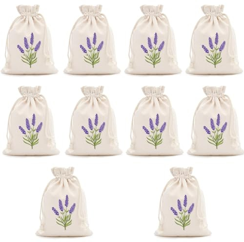 Lavender Bags, 10 Pack Lavender Sachets for Wardrobes and Moths, Drawstring Fabric Pouches for Aromatherapy, 10 x 15 cm
