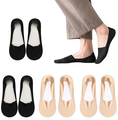 liuchanghe 4 Paia Calzini Fantasmini Donna, Calzini Invisibili Donna, per Tacchi Alti, Scarpe da Barca, Sneaker, 35-38 (Nudo + Nero)
