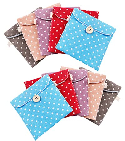 Veemoon 10pcs Sanitary Napkins Storage Bag Cotton Linen Portable Small Bag for Sanitary Napkin Storage for Traveling Daily Use Random Color