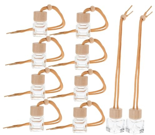Difusor de Aceites Esenciales para Coche 10 Piezas 8 Ml | Botellas Colgantes de Vidrio Cuerda, Formato Recargable para Coche y Habitación, Diseño Sencillo