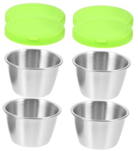Cabilock Coupelles à Trempette Inox 304 Petites 80 Ml avec Couvercles Silicone Verts Lot 8 Pièces pour Sauces Salade et Collations Repas en Famille Pique-niques Barbecue