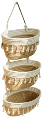 Mihauuke Cesta Colgante Bohemia 3 Niveles Para Puertas,Organizador Colgable Para Pared - Organizador de Algodón Tejido Boho para Dormitorio Residencia Baño Guardería Entrada Lavandería Apartamento