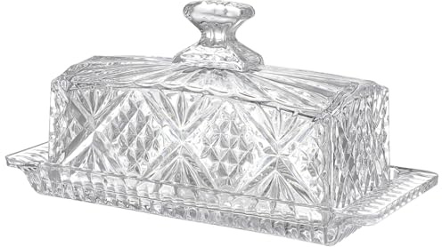 ABOOFAN Caja De Mantequilla De Cristal Transparente, Rectangular Con Tapa, Diseño Europeo Clásico, Vidrio Resistente, Para Almacenamiento De Alimentos Cocina y Restaurante