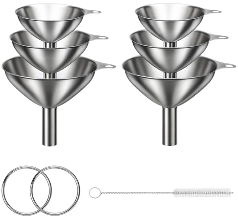 6-Piece Stainless Steel Funnels Set, Spice Funnel for Kitchen Use, Durable Funnels for Transferring Liquids and Powders, Spice Funnel organizing Kitchen Spices, Filling Bottles with Condiments