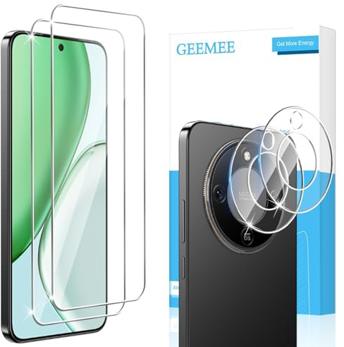 GEEMEE para Honor Magic 8 Lite de Pantalla Protector de Lente de cámara, 2 + 2 Piezas Cristal Templado Película Vidrio Templado, Instalación Rápida 9H Alta Definicion