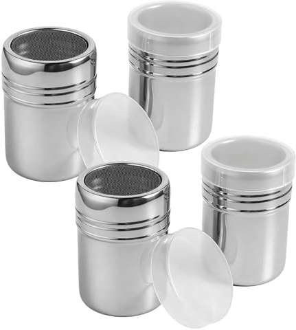 MmotZsb 4 Stück Puderzuckerstreuer, Mehlstreuer Set Mit Feinem Sieb & Deckel, Kakaostreuer, Ideal Für Präzises Bestäuben Beim Backen Und Kochen, Spülmaschinengeeignet