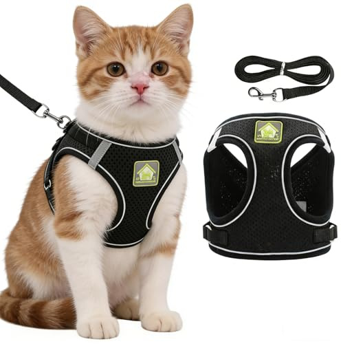 Dog Harness and Leash Set, No Pull Puppy Harness, Reflective Dog Harness – Step-in Vest Design, Breathable Mesh, Adjustable for Small Dogs & Cats, Black (XS)