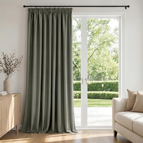 Deconovo Tende Oscuranti per Interni con Fettuccia, 1 Pannello, 140x245 cm | 3 Modi di Montaggio, Termiche Isolanti, Tessuto Morbido per Camera e Soggiorno, Certificato OEKO-TEX, Grigio Oliva