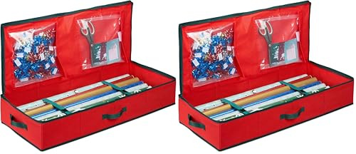 Relaxdays Geschenkpapier Aufbewahrungsbox, 2 Innentaschen, rot/schwarz (Packung mit 2)