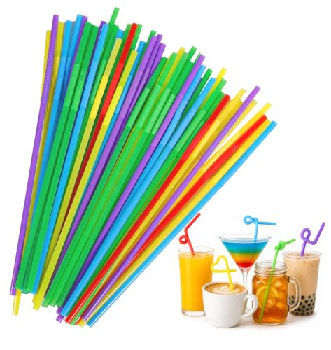 Geukmun 50Pcs Plastic Bendy Straws, Flexible Drinking Straws for Smoothies Milkshakes Juice, Multi Color Disposable Straws for Home Bar Party Kids Travel Events