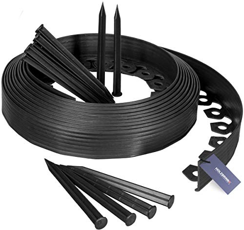 HOLZBRINK Rasenkante Wurzelsperre Flexibles PVC Band inkl. 20 Anker, Höhe 55mm, Länge: 10m, HRK02-60