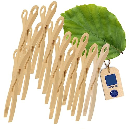 10x HOFMEISTER® Holzzange für Gurken, Antipasti und Salat – Holz-Schere mit Rillen für sicheres Greifen, hitzebeständig, Handarbeit – Buche, 28 cm