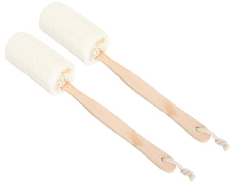 Reinigungsbürste für Bad und Körper 2 Stück-pack Luffa mit Holzgriff | Luffa Schrubber für Bad und Körper, Peelingbürste mit Bequemem Griff, für Beine und Brust