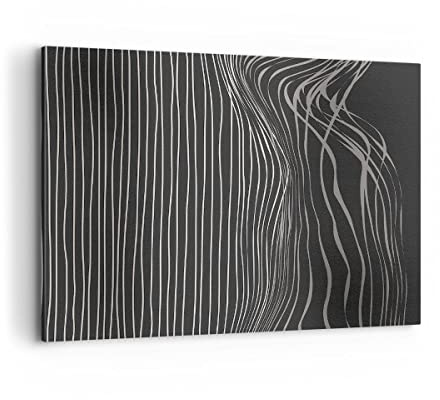 Wandbilder Dekoration Wohnzimmer Abstraktion Streifen Schwarz und Weiß Bilder auf Leinwand 120x80cm Leinwandbild Schlafzimmer Deko Wand Kunstdruck Art Groß XXL Wanddeko Bild Decor Canvas AA120x80-4152