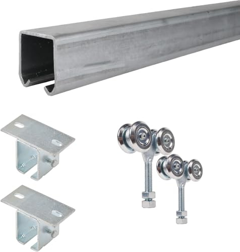 Système de rouleau pour portail coulissant suspendu jusqu'à 150kg | avec fixation au plafond | 2 chariots | 2m pièce(s) | galvanisé | Chariots avec roulement à billes | ATTAS Basic-Line (2m incl. 2