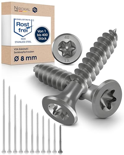 Tornillos para madera de acero inoxidable A2 con cabeza avellanada Torx TX40 – rosca parcial – 8 x 60 mm – 1 unidad – tornillos universales para madera