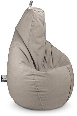 HAPPERS Puff Pera Naylim Mate con Relleno Incluido para Exterior e Interior Transpirable y Resistente | Asiento Relax Ergonómico para Terraza, Jardín y Salón | Talla Gigante XXL Piedra