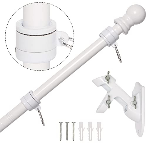 NELXINJO 5FT White Stainless Steel Flag Pole Kit for Outside House Wall