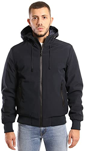 TONY BACKER Giacca Jacket Uomo In Softshell Impermeabile Antivento con Cappuccio Giubbotto Caldo Per Trekking Casual 6860 (IT, Testo, XL, Regular, Regular, Blu)