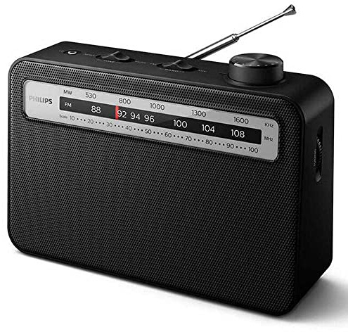 Philips Portable Radio AM/FM with Speaker, AC OR Battery AM FM Powered Radios for Travel with 3.5mm Headphone Jack and Frequency Tuner, Telescopic Antenna