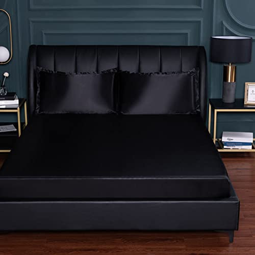 JIANINGHOME Spannbettlaken 200x220cm, Satin Bettlaken Glanz-Satin Leintuch Seide Shining Spannbetttuch Uni Spannleintuch für Hohe Matratze
