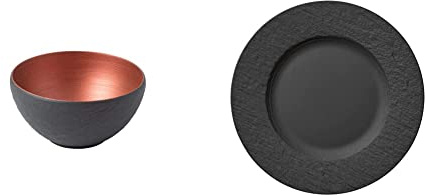 Villeroy & Boch - Manufacture Rock Glow Bol & Manufacture Rock Speiseteller, 27 cm, Premium Porzellan, spülmaschinen-, mikrowellengeeignet, schwarz