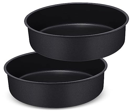 HaWare 8 inch Cake Tin Set of 2, Non-Stick Stainless Steel Round Baking Pan for Baking Roasting Serving, Birthday Wedding Layer Cake Tins, Healthy & Non-Toxic, Rust Resistant (20cm, Black)