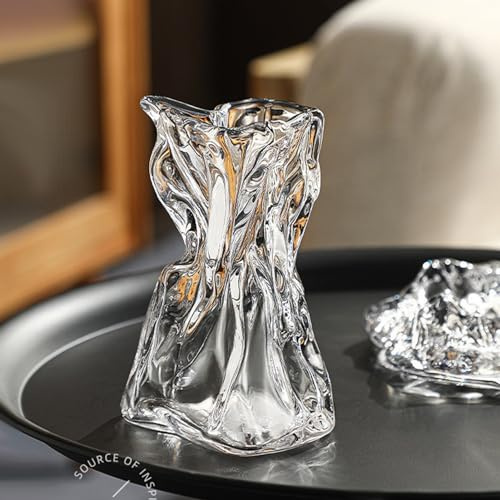 Vaso in Vetro Unico, Vaso per Fiori di Forma Irregolare Vaso Decorativo per Sacchetti di Carta Artistica Origami per Centrotavola Decorazioni per le Vacanze di Nozze per la Casa(L Trasparente)