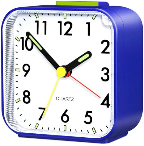 Aitvsfao Alarm Clock, Silent Alarm Clocks Bedside Non Ticking Table Bedside Clock Battery Powered Large Display Snooze Light Clocks for Heavy Sleepers Bedrooms Office Travel (Blue)