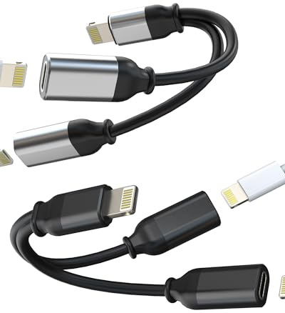 Dual Lightning Jack Audio Adapter for iPhone Headphone Charger Splitter 2in1(2Pack)for Apple MFI Certified Charging Earphone AUX Dongle Cable for ipad 14 13 12 11 Pro Max Mini 8 Plus Earbud Connector