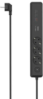 Hama Steckdosenleiste 100W, USB-A und USB-C, PD/Quick Charge, 3-Fach | Mehrfachsteckdose schwarz/grau, 6in1, mit Schalter, Notebook laden, 3 Schutzkontaktstecker, 1,4m