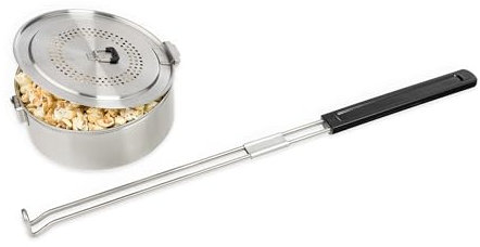 Solo Stove Campfire Machine à popcorn en acier inoxydable, accessoire pour foyer, capacité de 3 litres, hauteur : 10,2 cm, longueur : 86,4 cm, diamètre : 19,7 cm, poids : 1,3 kg