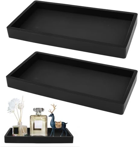 Lot de 2 plateaux de salle de bain rectangulaires en silicone noir - Pour coiffeuse - Distributeur de savon - 10 x 20 cm