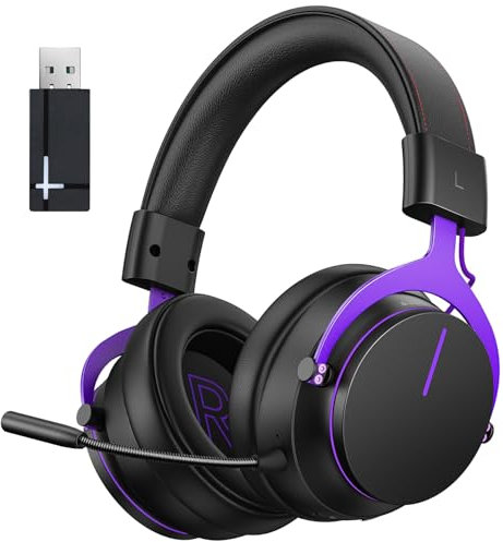 Inwa 5,8 G Cuffie da Gioco Wireless con Mixer Game/Chat Equilibrio, Bassa Latenza 5,8 GHz, Tecnologia Surround 7.1, Padiglioni Proteiche Morbide, Microfono Rimovibile, per PS4/PS5/PC/Switch(Viola)