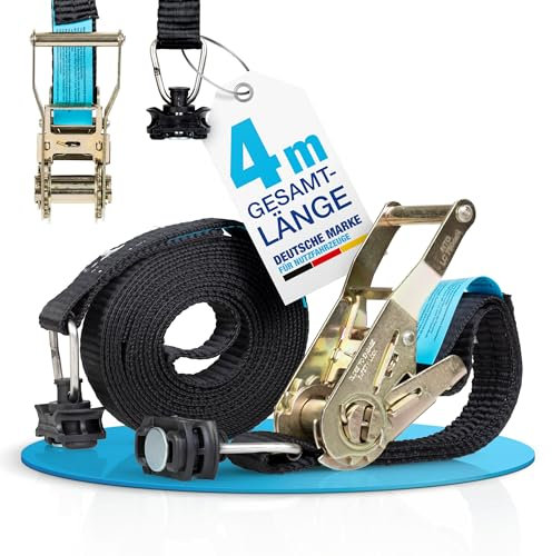 NTG Spanngurte für Airlineschiene in schwarz | Zweiteilig mit Ratsche | mit Endbeschlag Fitting einfach in schwarz | 4000mm | 1500 KG | Zurrgurte | DIN EN 12195-2 (4 Stück)