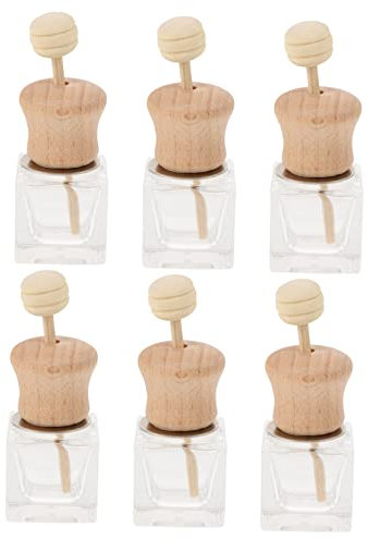 SEWOART Diffusor Für Ätherische Öle 6 Stück Auto Aromatherapie Flaschen Mit Holzdeckel Drehbar Glasflaschen Mit Luftauslass Für Frische Luft Im Fahrzeug Vielseitig Verwendbar