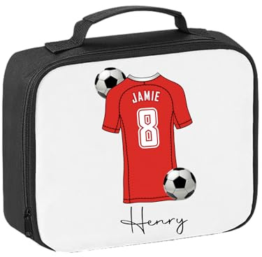 Pickhut Personalised Football Team Shirt & Jersey Kit Lunch Bag Back to School Gift for Kids, Customised with Name/Number/Text Boys Lunch Box (D17)