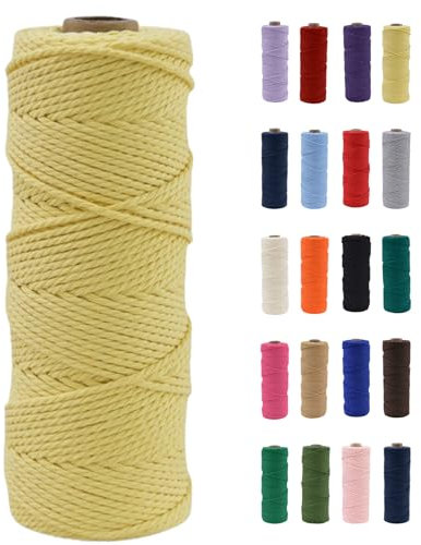 POPOYU Makramee Garn 2mm, Makramee Garn Gelb, Makramee Baumwollgarn 2mmx100m, Baumwollkordel Natur, Baumwoll Bastelschnur für Basteln Stricken Boho Deko DIY Handwerk Wandbehang Makramee-Seil
