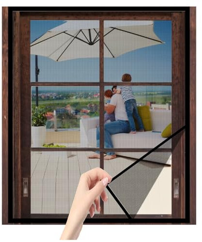 Dachfenster Insektenschutz Camping DIY Insektenschutz,Rahmen für Fliegengitter Fenster Mückengitter ohne Bohren Schwarz W135 x H170cm(53.1x67in)