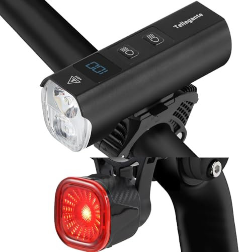 Bike Lights Front and Back, Super Bright 2 Powerful LED Bicycle Lights, 6000mAh USB Rechargeable Bike Headlight, Smart Bike Brake Taillight, Power Display & IPX6 Waterproof Aluminum for Road Mountain