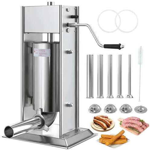 Commercial Churro Machine, Manual Chocolate Jam Cream Filling Machine with 5 Nozzles, Stainless Steel Donut Snack Equipment Dessert Maker (5L)