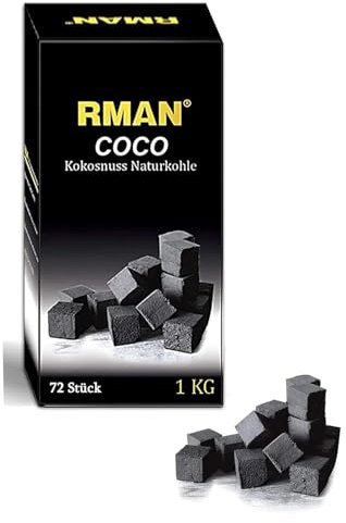RMAN Carbone Naturale per Narghilè e Barbecue Noce di Cocco e Barbecue, Shisha Accessori, Alta Qualità, Lunga Durata, 1KG