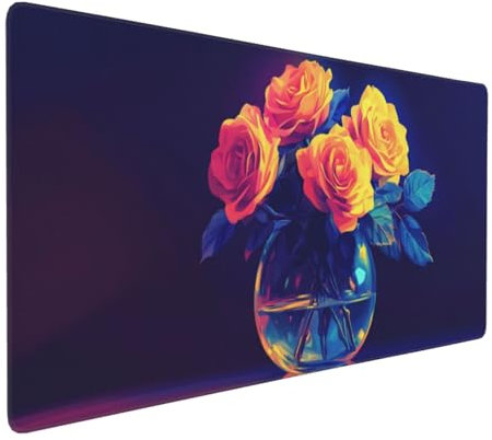 Large Mouse Pad 900x400x4mm Rose Gaming Mouse Mat Yellow XL Mousepad Anti-Fray Stitched Edges with Non-Slip Rubber Base,Ergonomic Mouse Pad Extended Desk Mat,for Home Office Accessories PC,Laptop