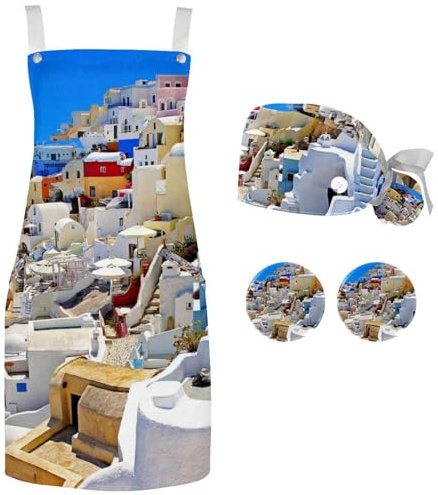 lcndlsoe Set di grembiule da chef, cappello da geisha giapponese, cappello da chef e grembiule da cucina per adulti, grembiule regolabile con 2 bottoni per cucinare, Multicolore 9,