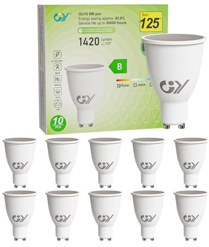 GY Ampoules LED GU10 Classe B 9W Equivalent 125W, 1420LM 3000K Blanc Chaud, Angle de Lumière 110°, Ampoule GU10 Led Efficacité Energétique, ，Non-Dimmable, Lot de 10