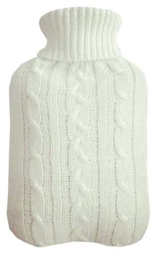 LIUCHUCHU WäRmflasche 2,0 Liter gestrickter Wärmflaschenbezug, weicher Winterbeutel, Handwärmer, Wickelhülle, grauweiß, Wärmewerkzeug, Heizungsschutz WäRmeflasche(White)
