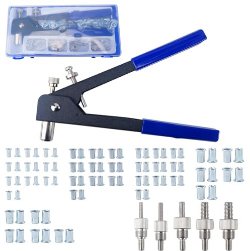 FOGAWA 106pcs Rivettatrice Inserti Filettati Kit con 5pcs Mandrini M3 M4 M5 M6 M8 e 100pcs Rivetti Filettati per Riparazione Auto Mobili