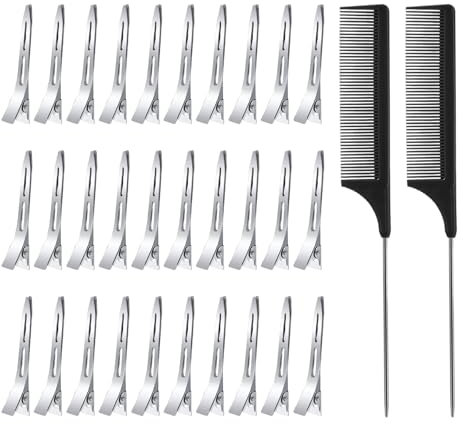 30 Stück Haarklammern, 2 Stück Stielkamm, Haarclips, Hair Clips für Damen Mädchen Haarstyling, Kamm Frauen, Stilkamm für Männer und Frauen mit Verschiedenen Arten von Haaren