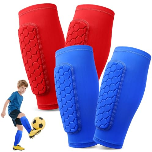 Pardofelis 2 Paires Protege Tibias de Football, Ski Shin Guards, Protection de Mollet Respirante et Antidérapante, Protège Tibias pour Enfants Jeunes Adultes Joueurs de Football, Rouge + Bleu, XS
