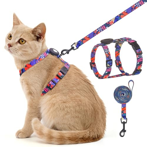 SCENEREAL Verstellbares Katzengeschirr und Leine, Set mit AirTag-Halter, ausbruchsicheres Design für kleine bis große Katzen, leichtes weiches Reisegeschirr, Marineblau